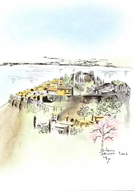 Drawing titled "Eze village 2" by Ghislaine Driutti, Original Artwork