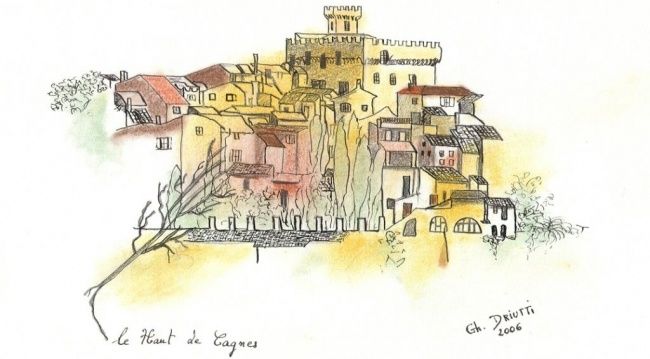 Dessin intitulée "Haut de Cagnes 1" par Ghislaine Driutti, Œuvre d'art originale