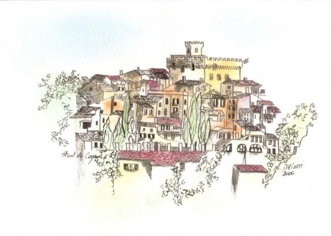 「Haut de Cagnes 2」というタイトルの描画 Ghislaine Driuttiによって, オリジナルのアートワーク