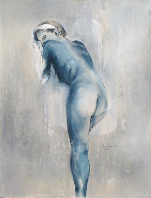 Pintura intitulada "la femme bleue" por Anneghelf, Obras de arte originais