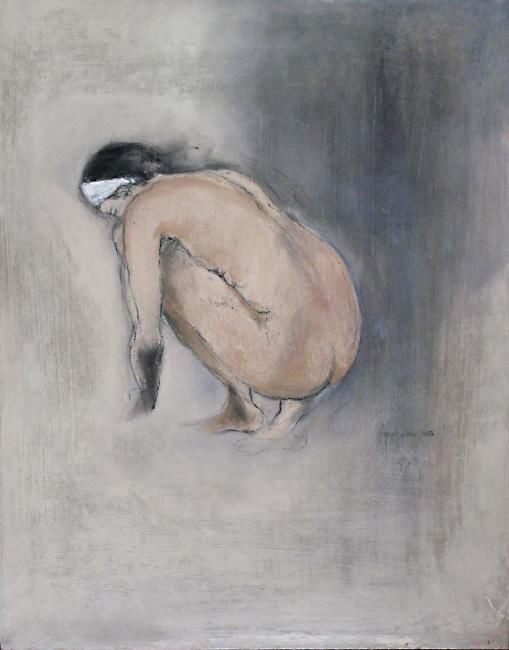 Peinture intitulée "femme accroupie" par Anneghelf, Œuvre d'art originale