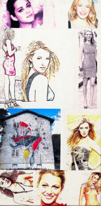 Collages titled "Blake-Lively actric…" by Ghezzi, Original Artwork, Collages Mounted on Wood Stretcher frame