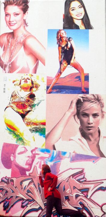 Collages intitulée "Carolyn Murphy mode…" par Ghezzi, Œuvre d'art originale, Collages Monté sur Châssis en bois