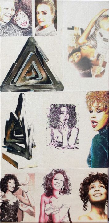 Collages intitulée "Whitney Uouston 295…" par Ghezzi, Œuvre d'art originale, Collages Monté sur Châssis en bois