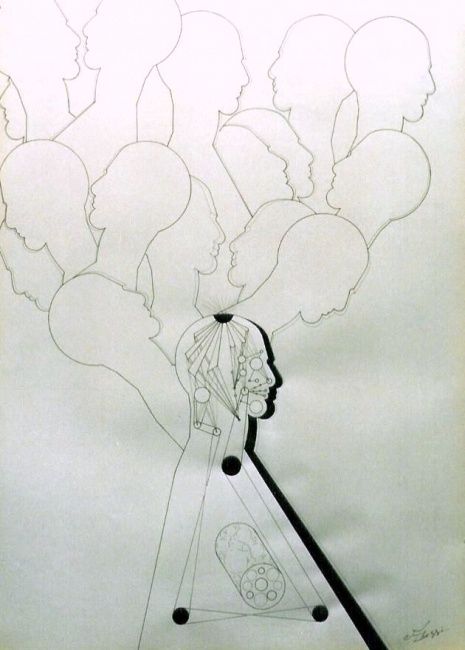 Drawing titled "Vision de l'espce" by Ghezzi, Original Artwork, Ink