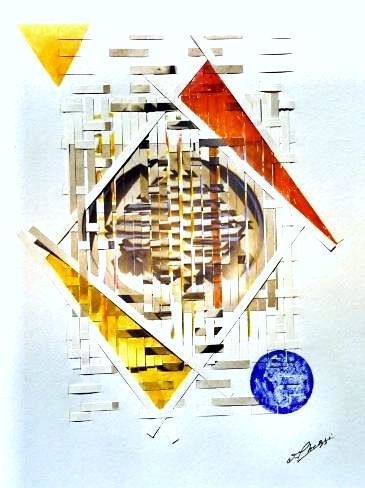 Aufbau mit dem Titel "Pallina Blu" von Ghezzi, Original-Kunstwerk, Papier