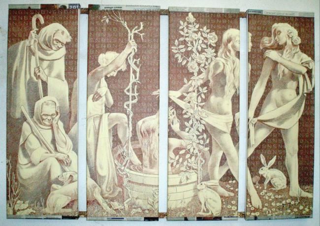 Collages getiteld "Fontaine de jouvence" door Ghezzi, Origineel Kunstwerk