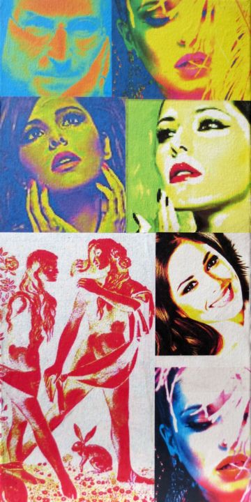 Collagen mit dem Titel "13 Cheryl Coles" von Ghezzi, Original-Kunstwerk, Papier