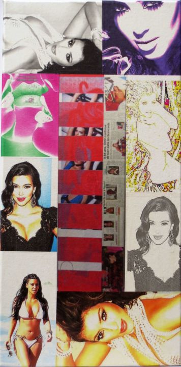 Collages titled "Kim-Kardaschian 37" by Ghezzi, Original Artwork, Paper