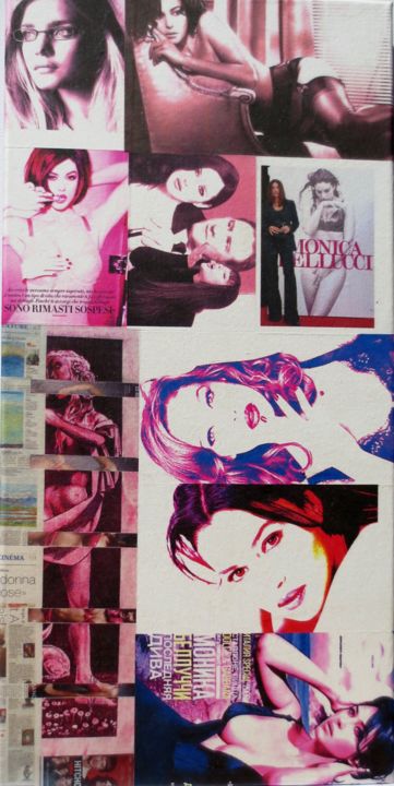 Collages titled "Monica-Bellucci 65" by Ghezzi, Original Artwork, Paper
