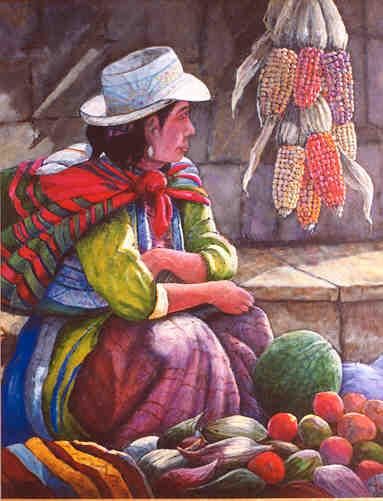 Painting titled "mujer del colca perú" by Dino Ghirardo, Original Artwork, Oil