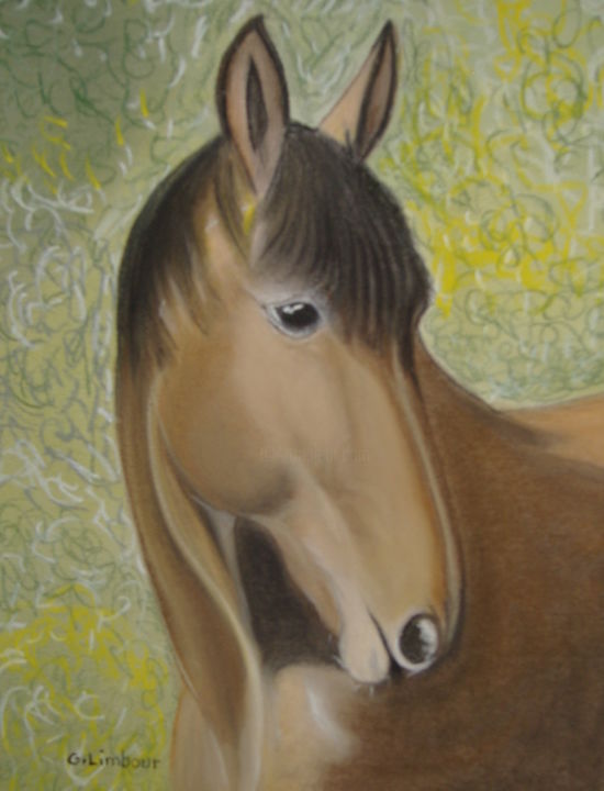 Painting titled "alezan profil" by Ghislaine Limbour, Original Artwork, Pastel