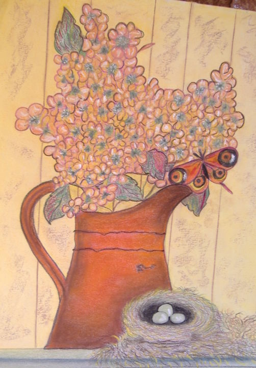 Painting titled "Au jardin" by Ghislaine Limbour, Original Artwork, Pastel