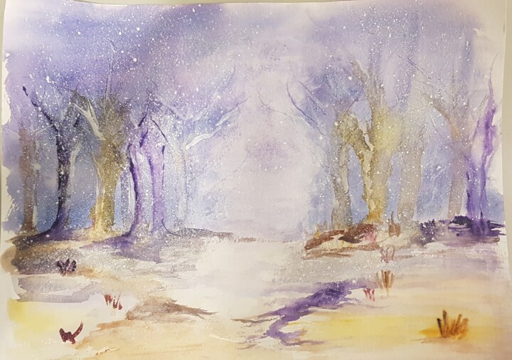 Painting titled "Hiver" by Ghislaine Rimmen-Mohl, Original Artwork, Watercolor