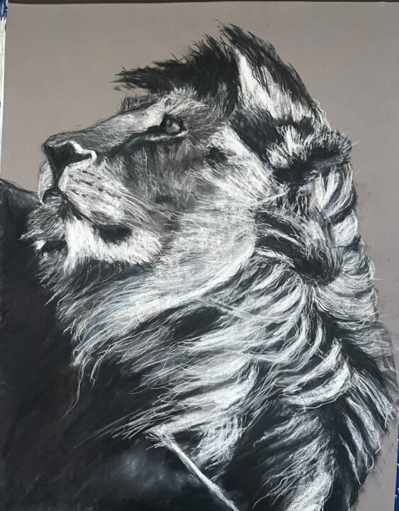 Dessin intitulée "The lion king" par Ghislaine Rimmen-Mohl, Œuvre d'art originale, Pastel