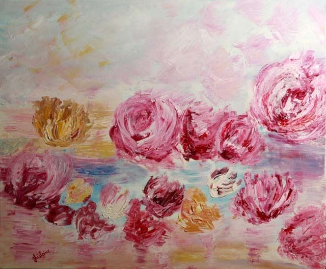 Peinture intitulée "La ronde des fleurs" par Ghislaine Busson, Œuvre d'art originale,
