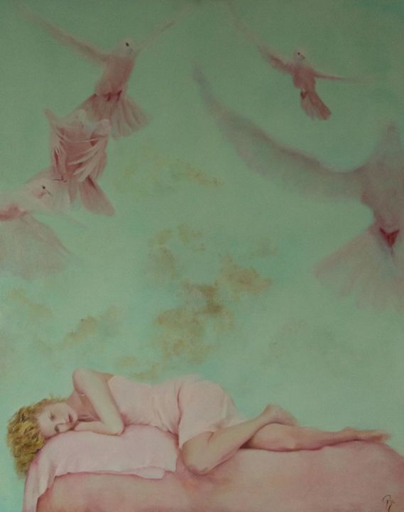 Pittura intitolato "la vie en rose" da Ghislaine Calën, Opera d'arte originale