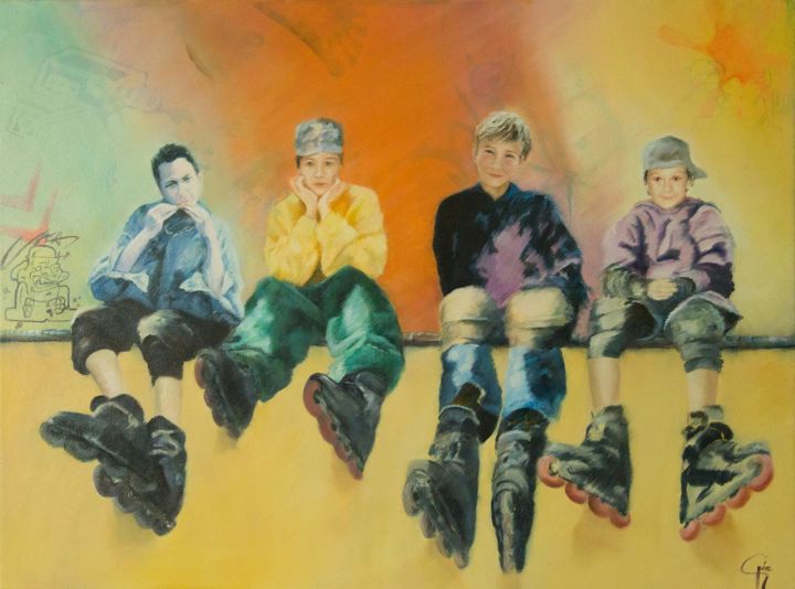 Pintura intitulada "teenagers" por Ghislaine Calën, Obras de arte originais