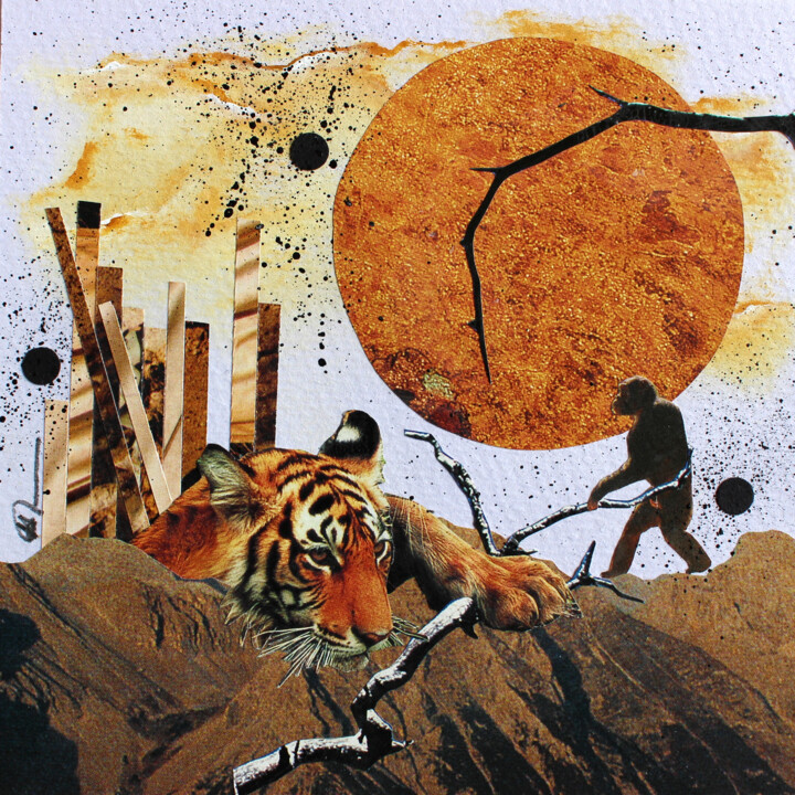 Collages intitulée "l'OEIL DU TIGRE - C…" par Ghislaine Gabet, Œuvre d'art originale, Collages