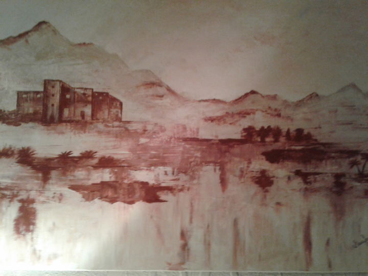 Malerei mit dem Titel "Village marocain" von Ghislaine Lauféron, Original-Kunstwerk, Acryl