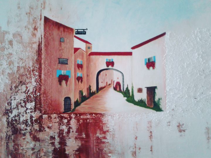 Malerei mit dem Titel "Maisons" von Ghislaine Lauféron, Original-Kunstwerk, Acryl