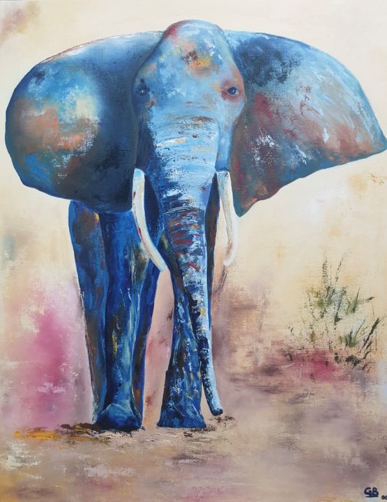 Pintura titulada "Nina, l'éléphantesq…" por Ghita Benkirane, Obra de arte original, Oleo Montado en Bastidor de camilla de m…
