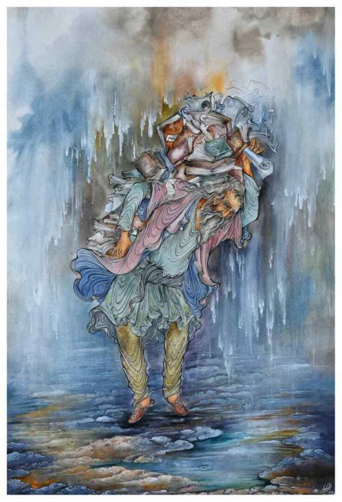 Painting titled "hand painting water…" by Ramazan Gheysari, Original Artwork, Watercolor