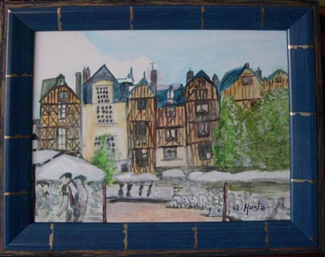 Peinture intitulée "Place Plumereau" par Gérard Husta, Œuvre d'art originale