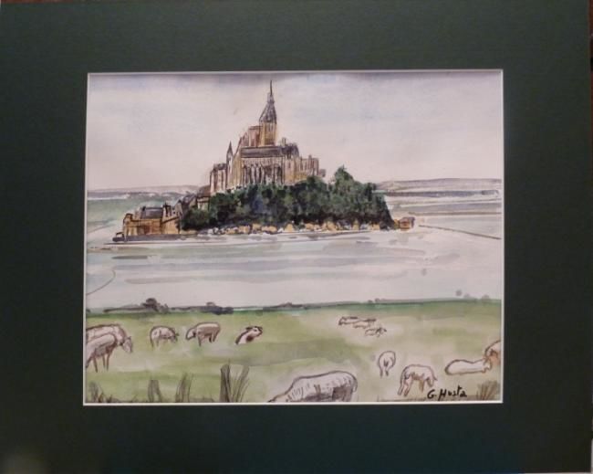 Schilderij getiteld "Mont Saint Michel" door Gérard Husta, Origineel Kunstwerk