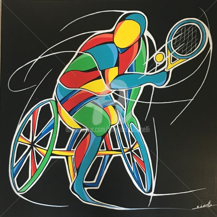 Schilderij getiteld "Handi tennis" door Ghyslaine Leonelli, Origineel Kunstwerk, Acryl