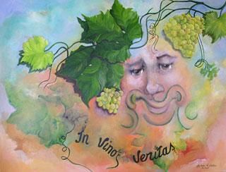 Schilderij getiteld ""IN VINO VERITAS"" door Ghyslaine De Sevlian, Origineel Kunstwerk, Olie