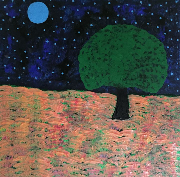 Painting titled "Moon above the flow…" by Giart, Original Artwork, Acrylic