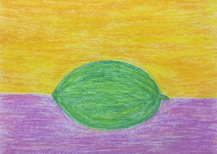 Dessin intitulée "Green melon on the…" par Giart, Œuvre d'art originale, Pastel