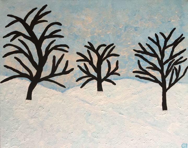Painting titled "Winter trees" by Giart, Original Artwork, Acrylic