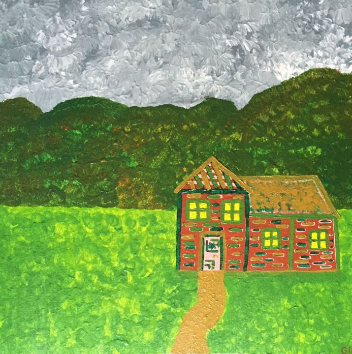 Peinture intitulée "House near the fore…" par Giart, Œuvre d'art originale, Acrylique
