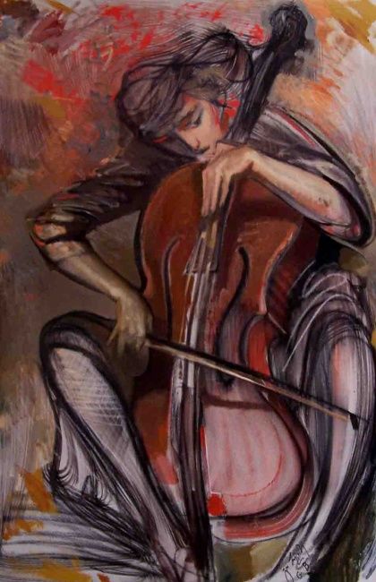 Painting titled "“Violonchelista”" by Gia Bugadze, Original Artwork