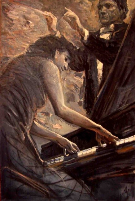 Pittura intitolato "“Pianista”" da Gia Gugushvili, Opera d'arte originale