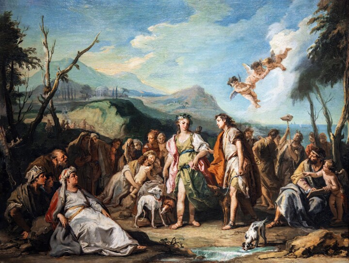 Pittura intitolato "Anzia et Abrocome s…" da Giambattista Tiepolo, Opera d'arte originale, Olio