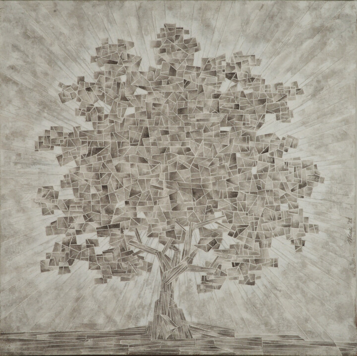 Schilderij getiteld "Geometric tree" door Gian Luigi Delpin, Origineel Kunstwerk, Acryl