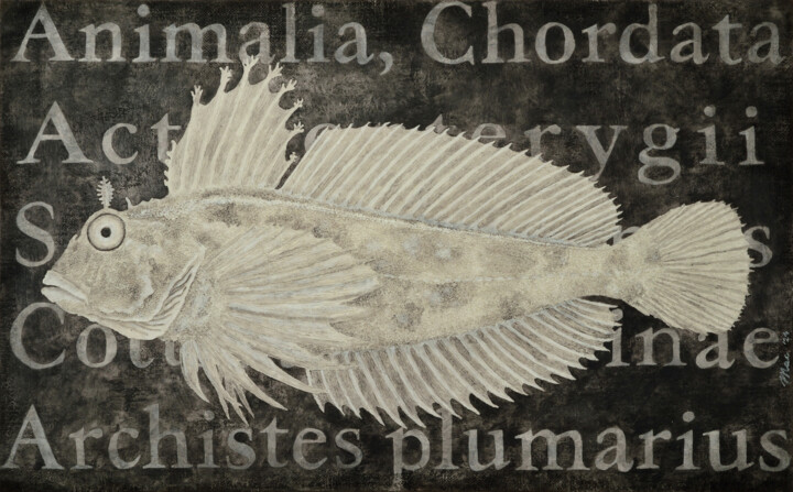 绘画 标题为“Taxonomic fish” 由Gian Luigi Delpin, 原创艺术品, 丙烯 安装在木质担架架上