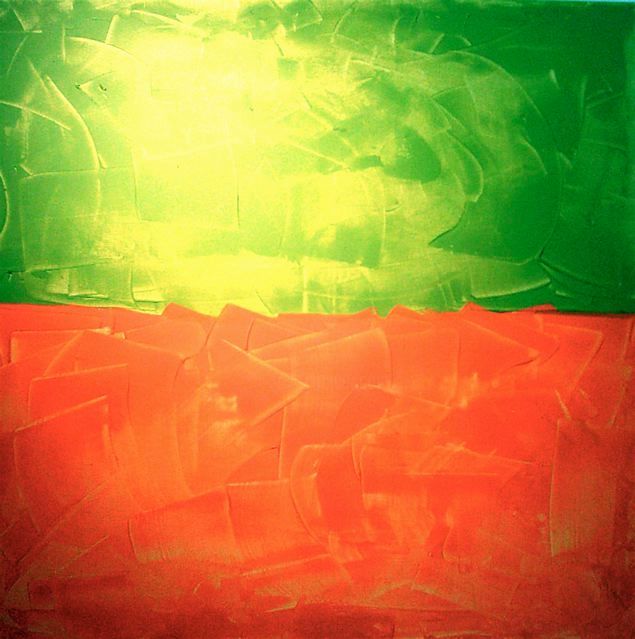 Pittura intitolato "Orange&green - Quad…" da Giancarlo Baraldo, Opera d'arte originale