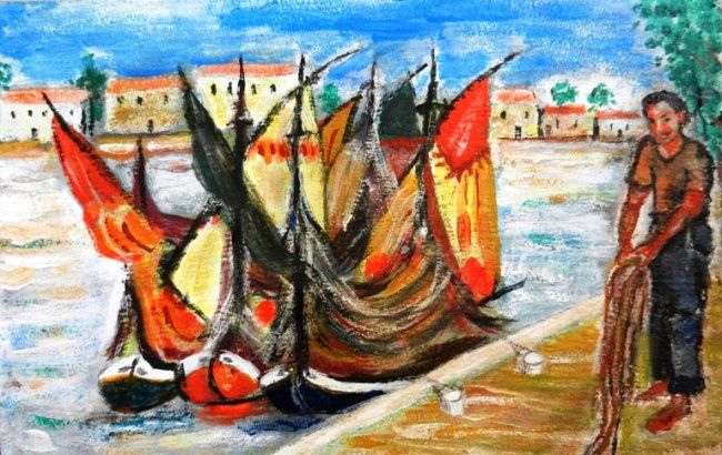 Peinture intitulée "Il  pescatore" par Giancarla Macerata, Œuvre d'art originale