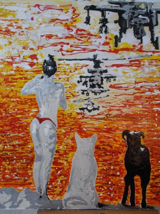 Pittura intitolato "donna-e-cani.jpg" da Giancarlo Frezza, Opera d'arte originale