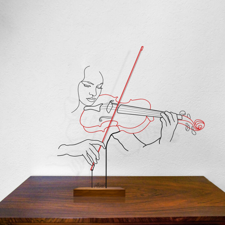 Skulptur mit dem Titel "4 fili per la musica" von Giancarlo Morandi, Original-Kunstwerk, Draht