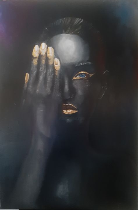 Painting titled "Black and gold" by Gian Carlo Viviani, Original Artwork, Oil Mounted on Wood Stretcher frame