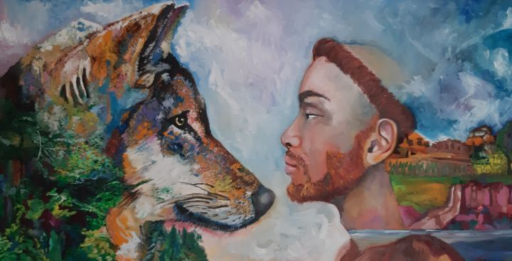 Pittura intitolato "Francesco and the w…" da Gian Carlo Viviani, Opera d'arte originale, Olio