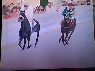 Pittura intitolato "corsa dei cavalli" da Giancarlo Busacca, Opera d'arte originale