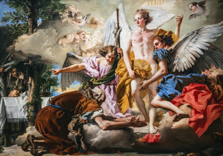 Peinture intitulée "Les trois anges app…" par Giandomenico Tiepolo, Œuvre d'art originale, Huile