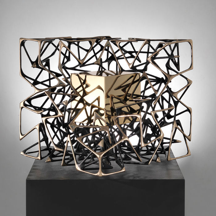 Sculpture titled "Cubo con Cubo" by Gianfranco Meggiato, Original Artwork, Bronze