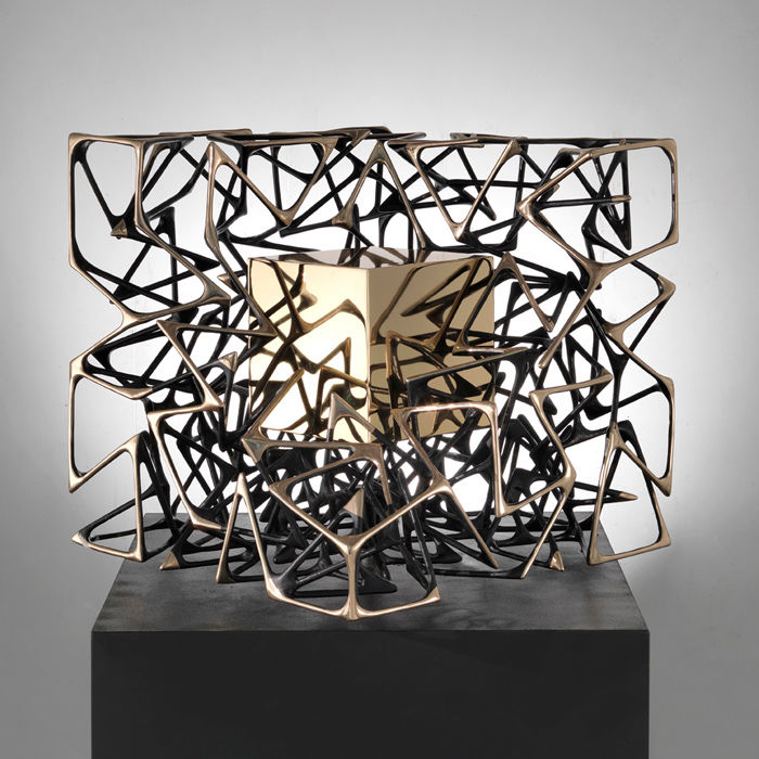 Sculptuur getiteld "Cubo con Cubo" door Gianfranco Meggiato, Origineel Kunstwerk, Bronzen